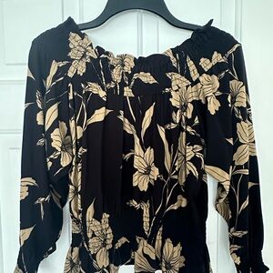 Lauren Ralph Lauren Women Black/Tan Viscose Jersey Off-the-Shoulder Top Size PXS